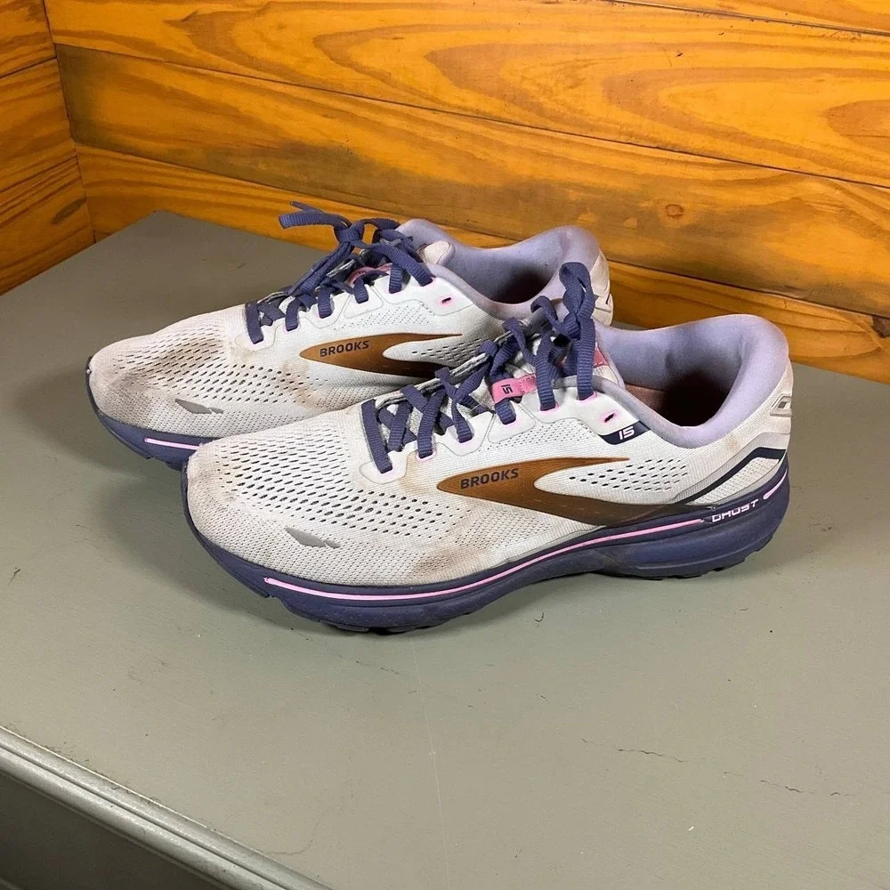Brooks Ghost 15 Womens Size 11.5D Gray/Purple Athletic #1203801D492 Running Shoe